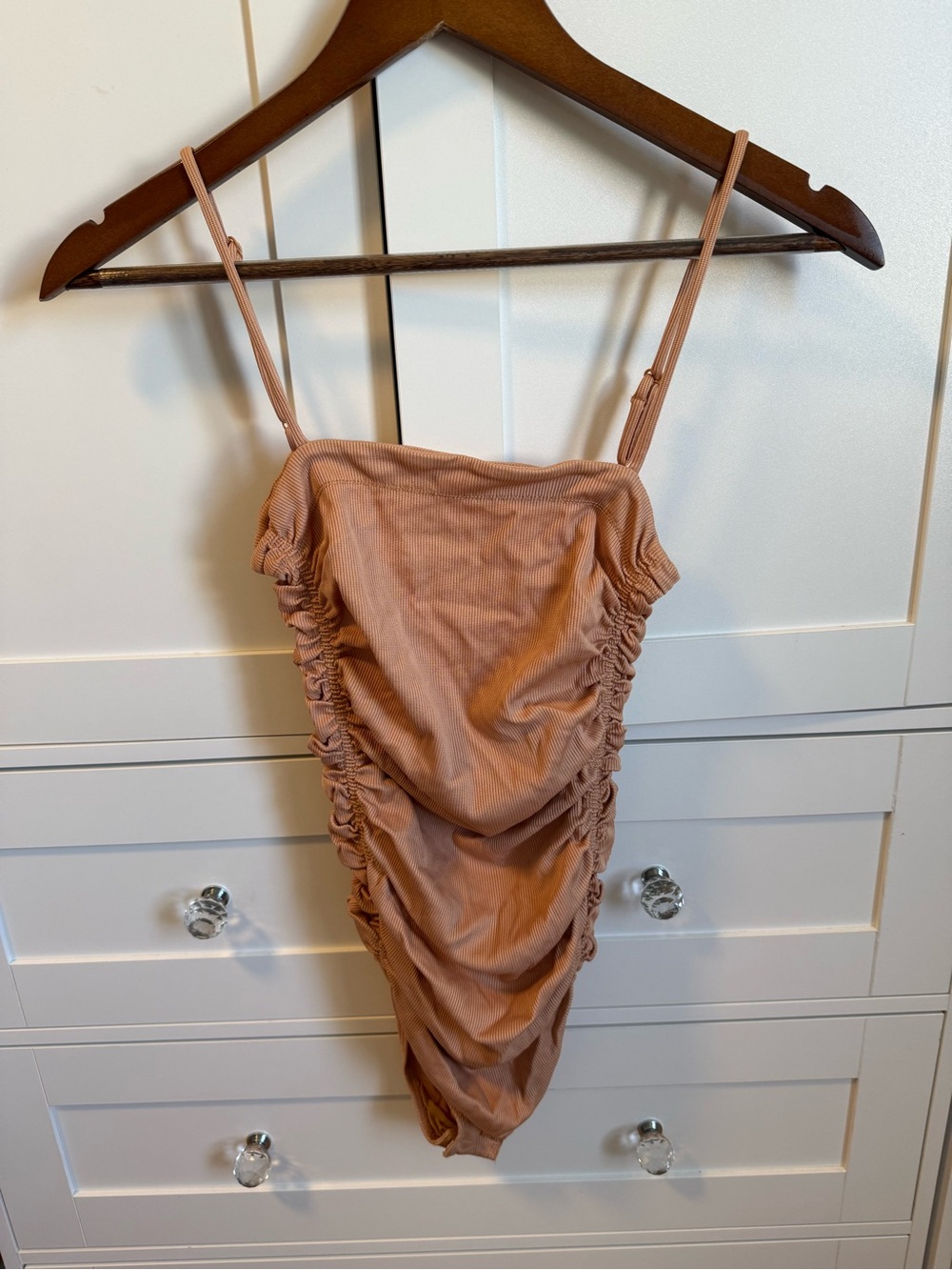 Free People Dusty Rose Ruched Spaghetti-Strap Bodysuit